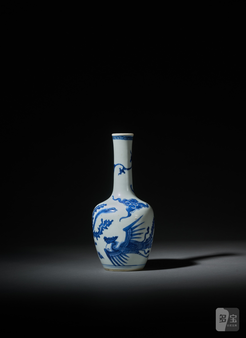 清康熙 青花凤纹长颈瓶 - 图2